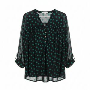 Chic Black Blouse with Green Polka Dots